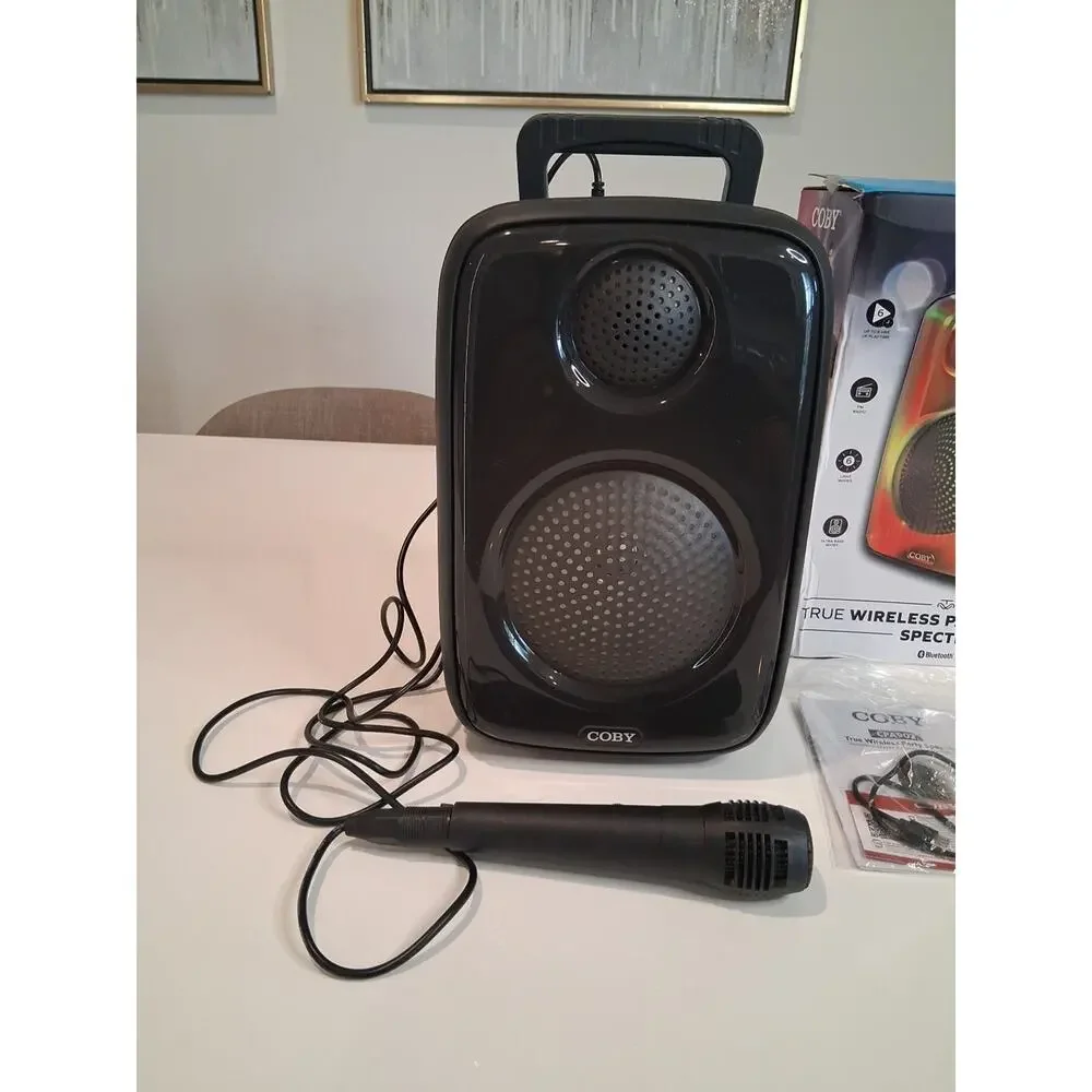 Coby Spectra Bluetooth Party Speaker with Karaoke Microphone & LED Lights -...